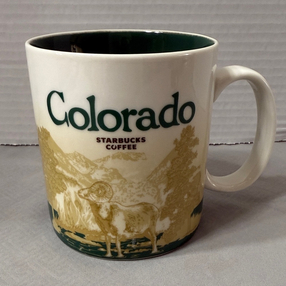 Starbucks Colorado 2012 Mug Cup Mountain Skier Trees Ram Graphics Large 16oz